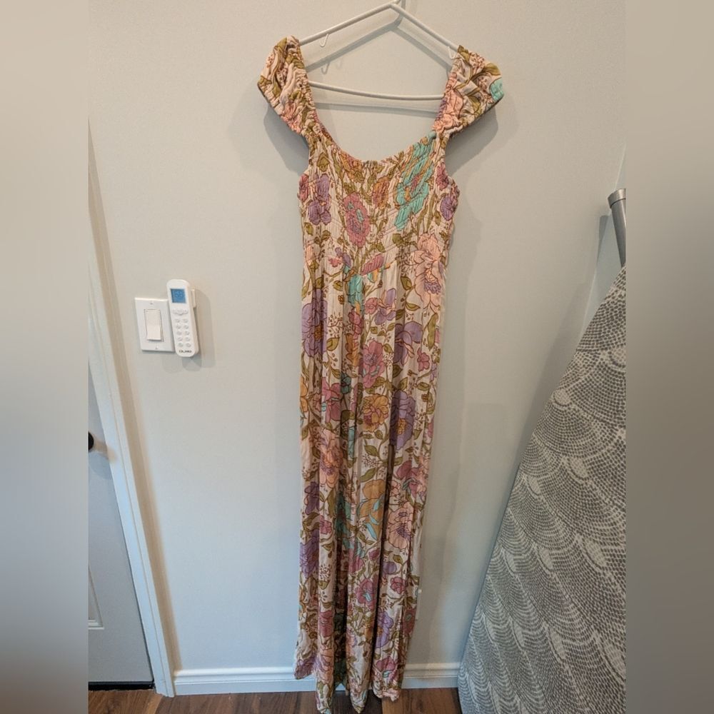 NWOT Free People Rolling Hills Jumpsuit in Tea Combo Boho Sz Medium Long Bohemia - Picture 5 of 5